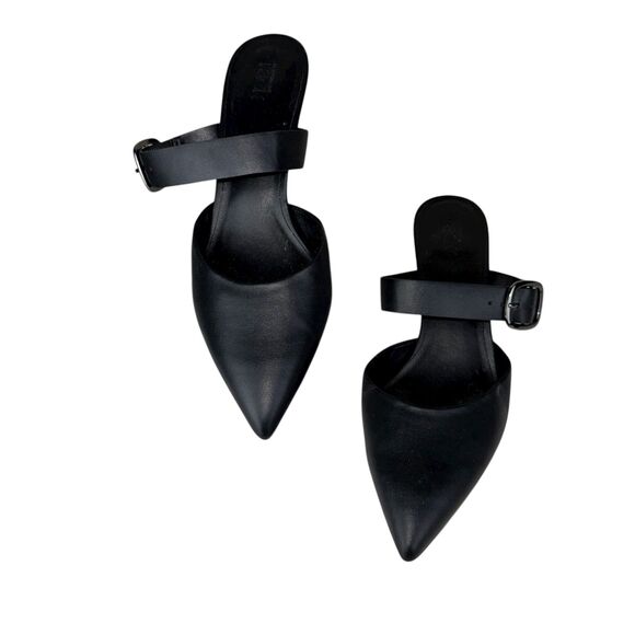 Nordstrom Rack Black Pointed Toe Kitten Heel Mules Slip On Classic Work 10M - Picture 1 of 6